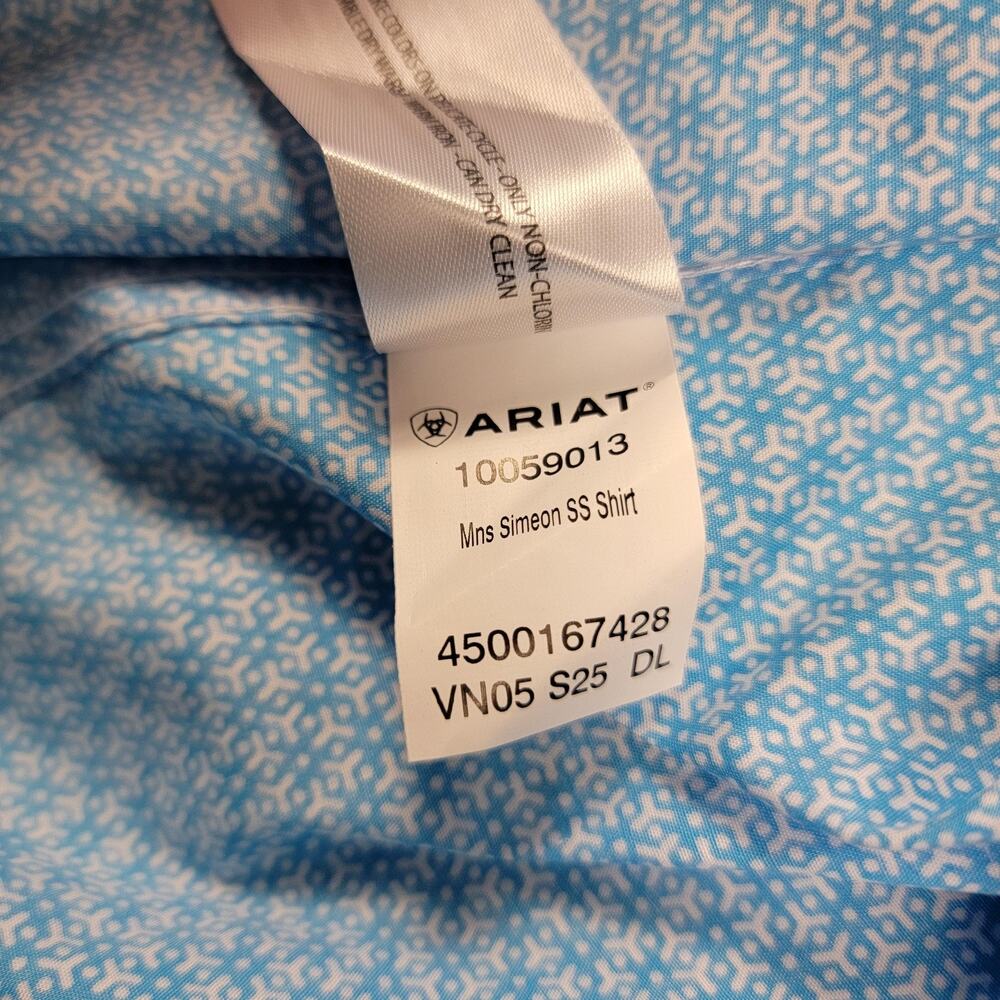 Ariat Shirt Mens Med Blue Simeon Classic Fit Short Sleeve Button Up Western 946 - Picture 7 of 10